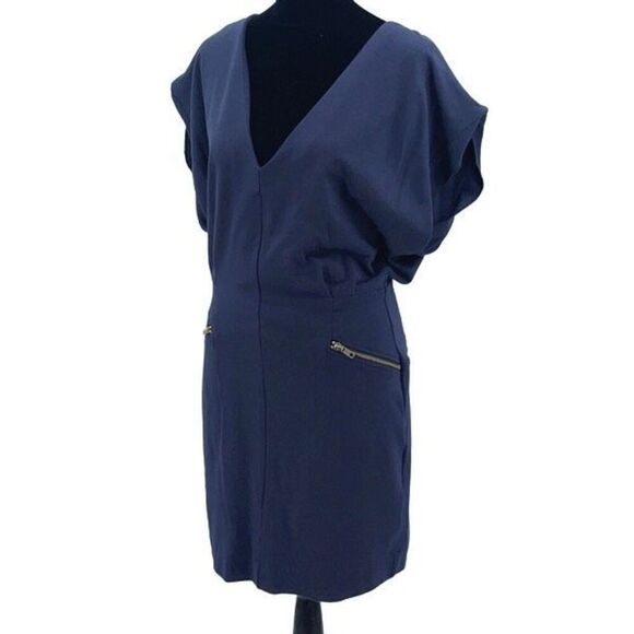 French‎ Connection Womens V neck Exposed Back Zip Sheath Dress Navy Size 10 NWT - Picture 1 of 11